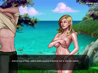 Hentai game featuring a busty MILF and young cock