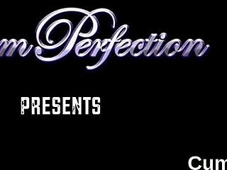 Horny peach gets cum load on her face swallowing all the load!