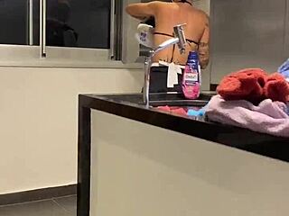 Latina cleaning lady sucks cock on knees