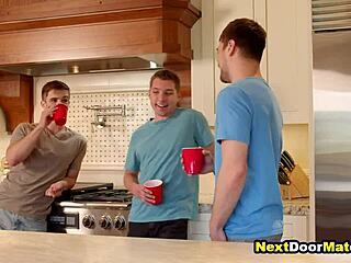 college roommates host gym buddies for bareback gay orgy