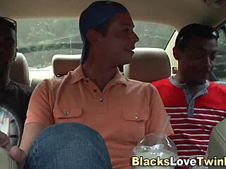 Ebony gay guy in group interracial scene with big cocks leading to cumshot