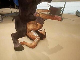 우와! 미노타우로스가 사자를 박고 입에 세게 싸, 야생 스타일!