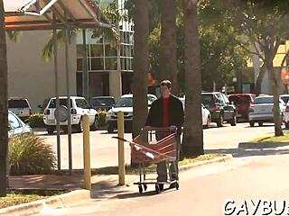 Is the blindfolded guy tricked into sucking the hunk's cock?