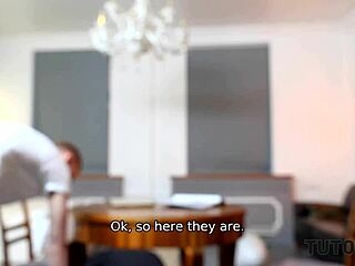 Sexy mature teacher seduces student in class