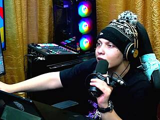 Ela bent over table teasing host with sexy moves. Bia Ruiva podcast full on Red Sheer!