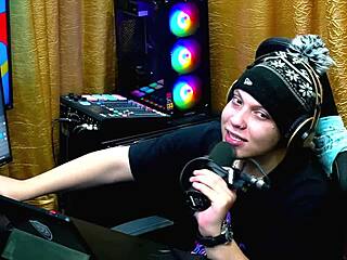 Ela bent over table teasing host with sexy moves. Bia Ruiva podcast full on Red Sheer!