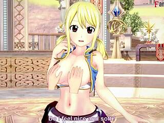 Lucy's deepthroat skills shine in Fairy Tail: Sucking