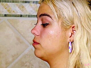 Adorable Petite Blonde Teen Takes Shower Before Daddy's Massage