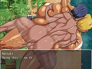 tanned girl natsuki gets rough anal and creampie on public beach in hentai game