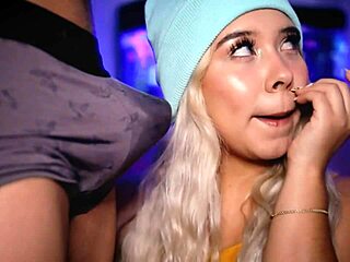 Cute BBW Latina Blonde Teases and Sucks Cock in Deepthroat Blowjob Close to Camera