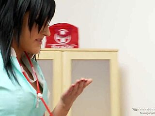 horny nurse chantelle fox craves his hard dick, sucking in stockings with cum on face