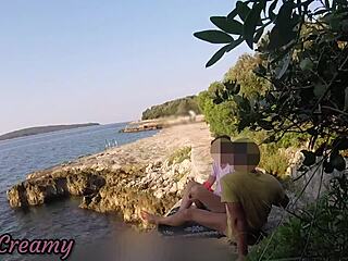 Public beach blowjob with young teacher in Croatia