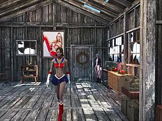 fallout 4: skinny brunette girl gets sexy at home in 3d cartoon