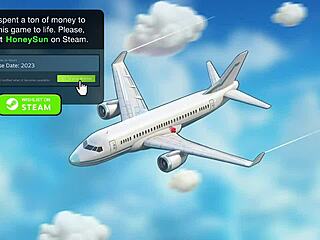 Honeysun gameplay begins with an awesome redhead flight attendant in cosplay