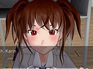 karin hiding under the desk in school blazer for sneaky fun