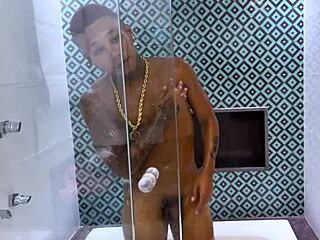 Fucking my friend in the shower with big cocks