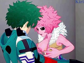 mina ashido and momo yaoyorozu with izuku midoriya in my hero academia hentai