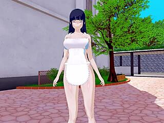 3D animated porn game with Hinata in apron
