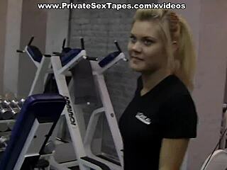 Do sports and blowjob in gym, sexy blonde gf says privately