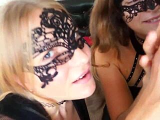 two sexy milfs giving blowjobs in this ffm threesome pov.