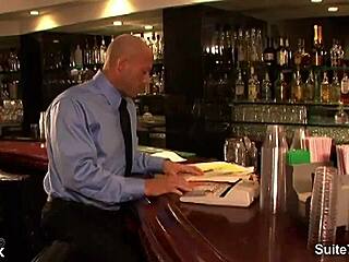 Long-Haired Hottie Blows Bald Guy at Work!