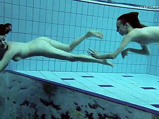 Anna Netrebko and Lada Poleshuk in Underwater Lesbian Action by Pool