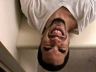 The shemale is crazy, showing wild behavior in the scene with various actions.