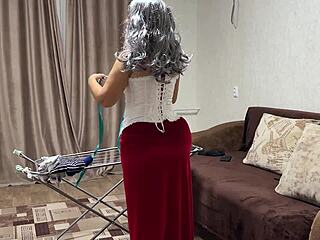 He stretched and fucked the old milf's big ass in her homemade anal scene.