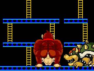 Gaycreampie action with Bowser Koopa and Donkey Kong against Mario in Mugen game