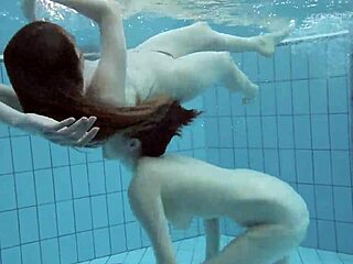Anna Netrebko and Lada Poleshuk in Underwater Lesbian Action by Pool