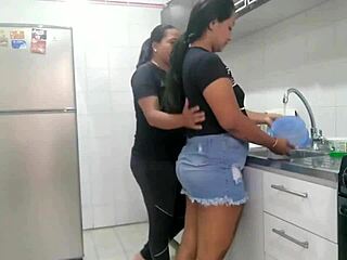 i fuck my stepsister's fat ass while she washes dishes, licking it homemade