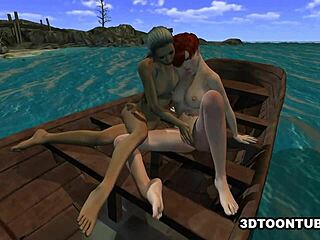 Foxy 3d lesbian babe gets licked while on a boat
