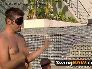 Blindfolded poolside action with horny couples and amateurs