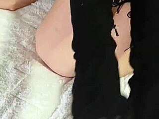 Wife in boots shows shaved pussy and small tits solo