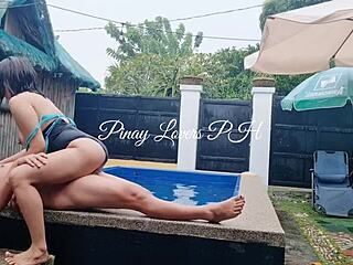My sexually aroused wife urinates in a fountain in a public park