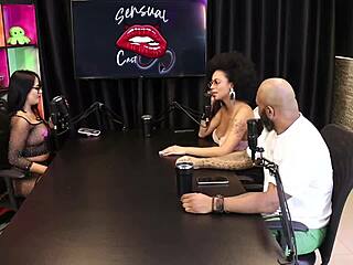 Slut Shows Breasts After Talking About Positions for Gangbang and DP - Tiffany Rocha in Sheer Red Lingerie