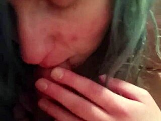 Blue Hair Girl Delivers Long Blowjob