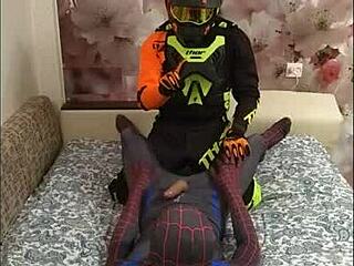 spiderman in spandex gets fucked by the biker