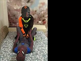 spiderman in spandex gets fucked by the biker