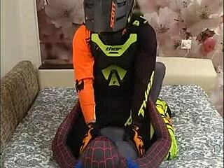 spiderman in spandex gets fucked by the biker