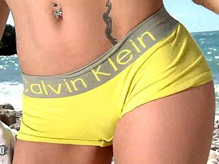 Pornstar Brunette Mya Lorenn Dancing And Stripping On The Beach