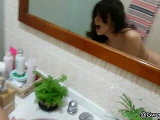 Gween Black gets an orgasm and a facial in the bathroom
