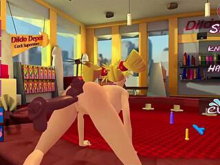 Busty blonde bimbo in 3d animation can't resist fucking all holes with toys and double penetration.