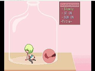 College girl in bottle outfit having fun