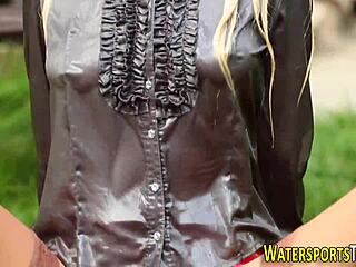 Watersports whore gets fucked outdoors