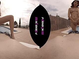 My young nympho neighbor enters the community pool horny and wants to fuck outdoors in POV Latina VR