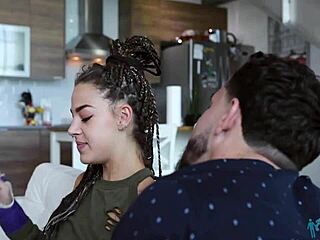 sloan harper helps stepson with homework in cozy session.