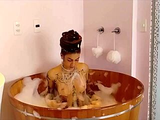 brazilian tattooed girl masturbates in hot spring photo shoot