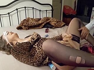 French blond amateur in satin lingerie gets pov blowjob and bent over