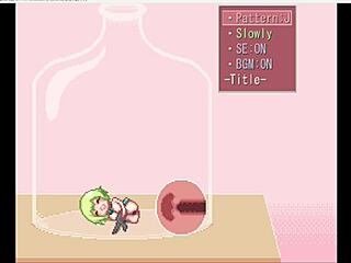 College girl in bottle outfit having fun